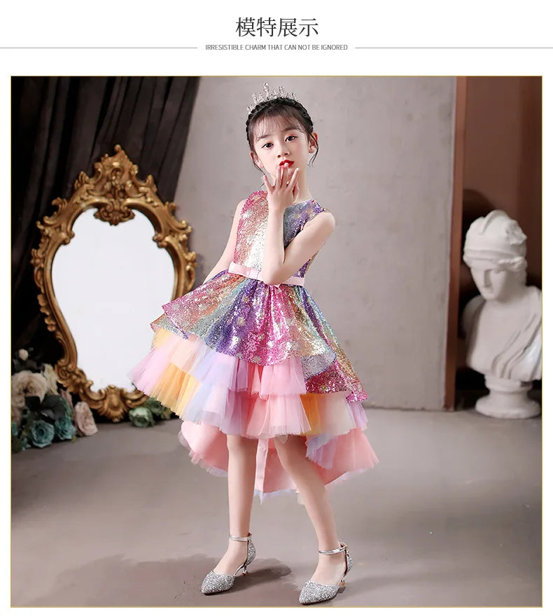 Christmas Rainbow Sequin Dresses for Girls Age 10 11 12 13 Years Children Party Pink Unicorn Tutu Dress Teen Girl Wedding Dress