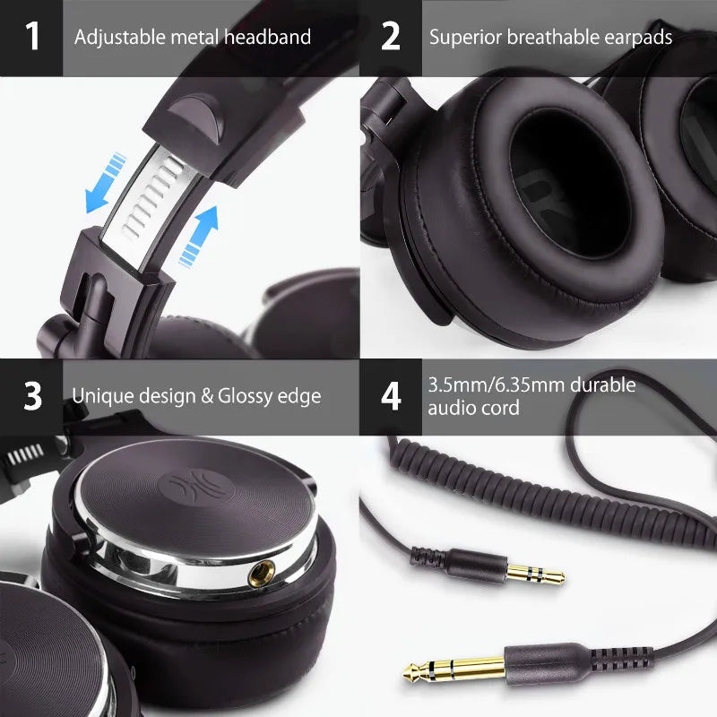 Wired HiFi Headphones Professional Studio DJ Headphones With Mic Over Ear Hi-Res Headset Monitoring For AMP Guitar Phone