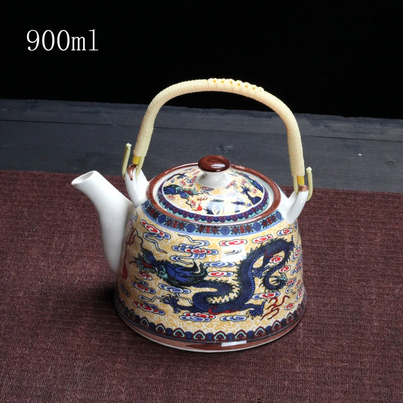 Porcelain Teapot with Strainer Net High Capacity 500 900ML Traditional Retro Ceramic Tea Set