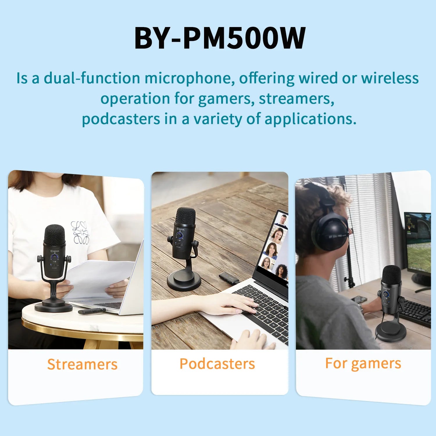 BY-PM500W Desktop Wireless USB Microphone for PC Smartphone Android iPhone Mac Windows Youtube Recording Streaming Gaming