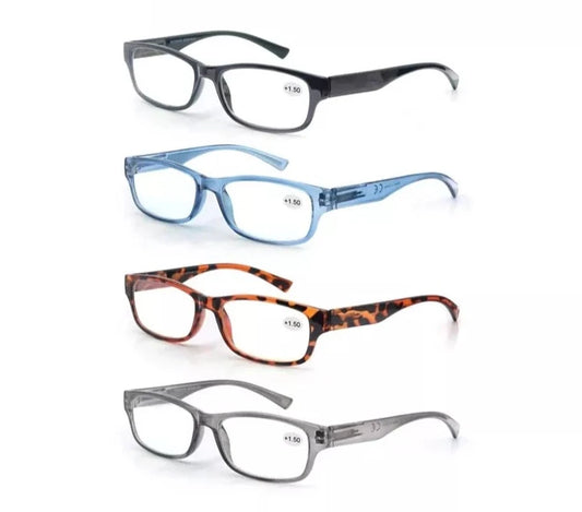 Reading Glasses Square Durable Blue Frame Readers Flexible Spring Hinge Clear View Magnification Strength +0.5 to +5.0