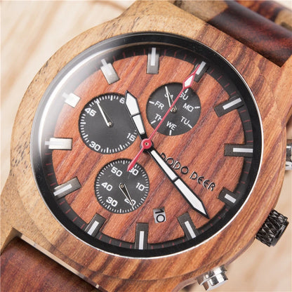 Watches Creative Business Quartz Clock Wood Timepieces Chronograph Date Week Display