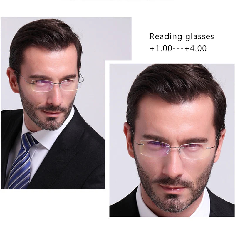 Rimless Memory Alloy Reading Glasses with Brown Lenses