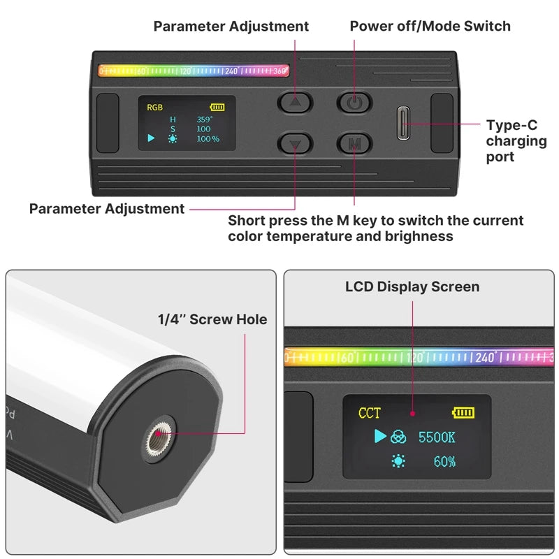 i-Light Handheld Light Stick RGB Led Video Light 2500-9000K Photography Light Rgb Ice Light Tube Light for Youtube Live