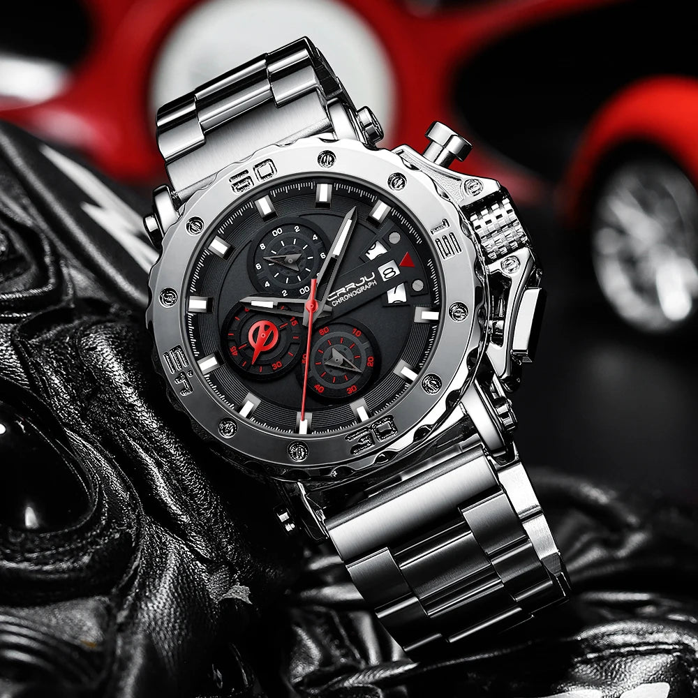 Watch for Men Top Brand Luxury Big Dial Stainless Steel Waterproof Chronograph Wristwatches with Date Relogio Masculino
