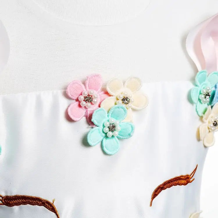 Unicorn Flower Applique Princess Ball Gown Dress