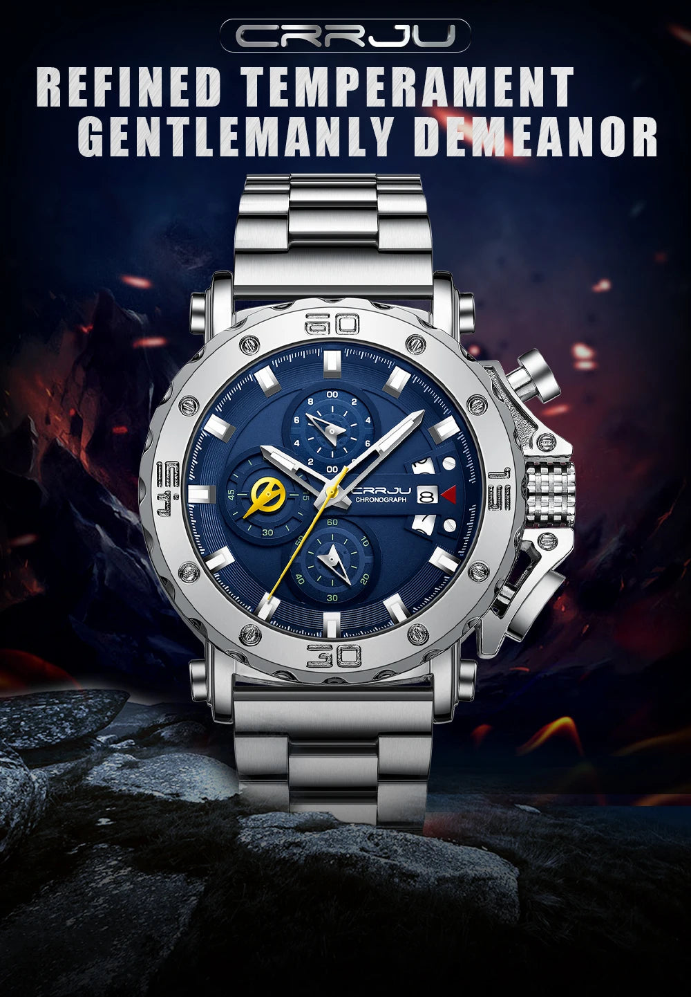 Watch for Men Top Brand Luxury Big Dial Stainless Steel Waterproof Chronograph Wristwatches with Date Relogio Masculino