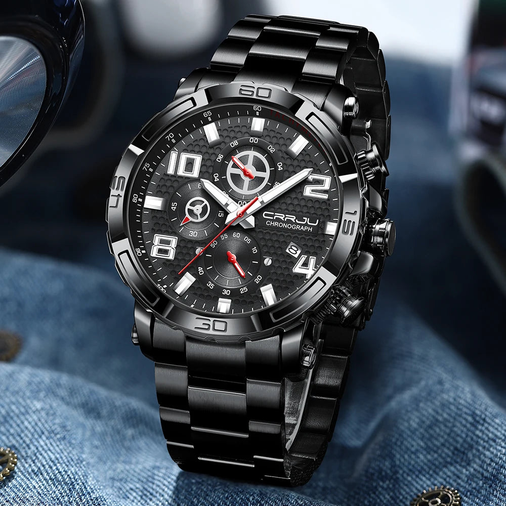 Men Watches Big Dial Waterproof Stainless Steel with Luminous handsDate Sport Chronograph Watches Relogio Masculino