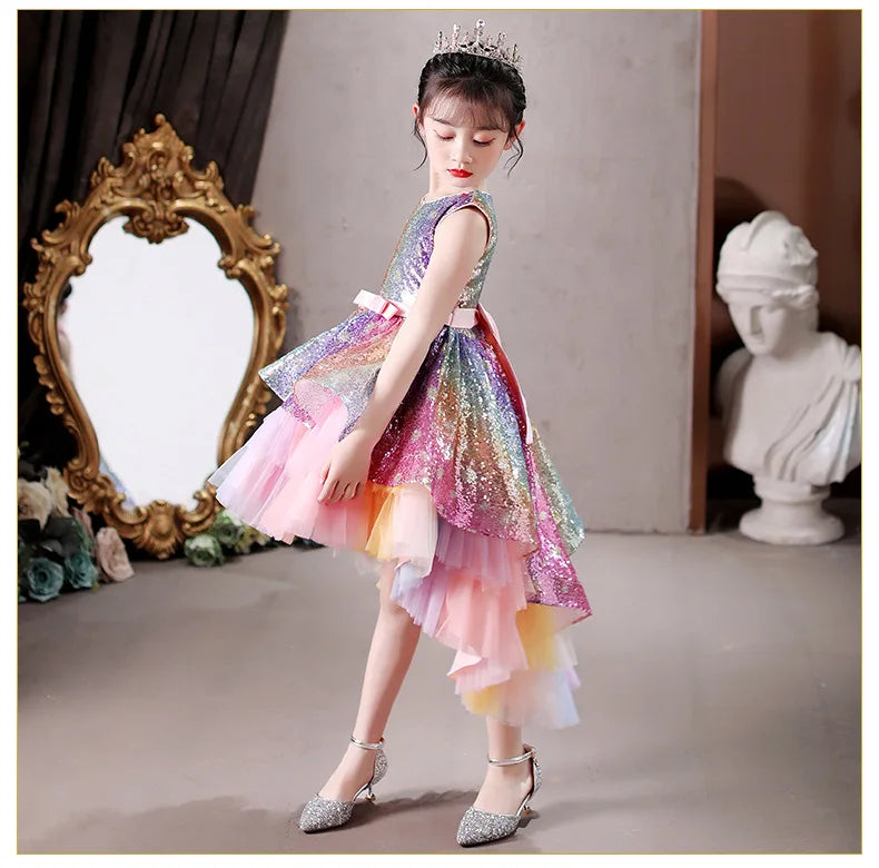 Christmas Rainbow Sequin Dresses for Girls Age 10 11 12 13 Years Children Party Pink Unicorn Tutu Dress Teen Girl Wedding Dress