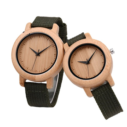 Bamboo Wooden Quartz Wristwatch for Lover Nylon Strap Couple Customize Watches