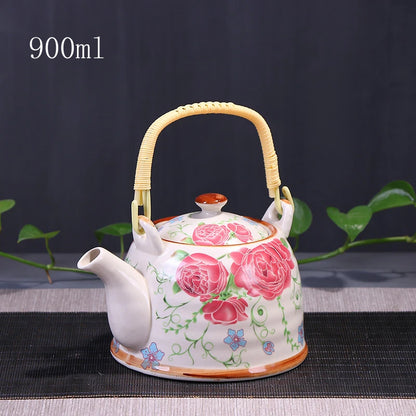 Porcelain Teapot with Strainer Net High Capacity 500 900ML Traditional Retro Ceramic Tea Set