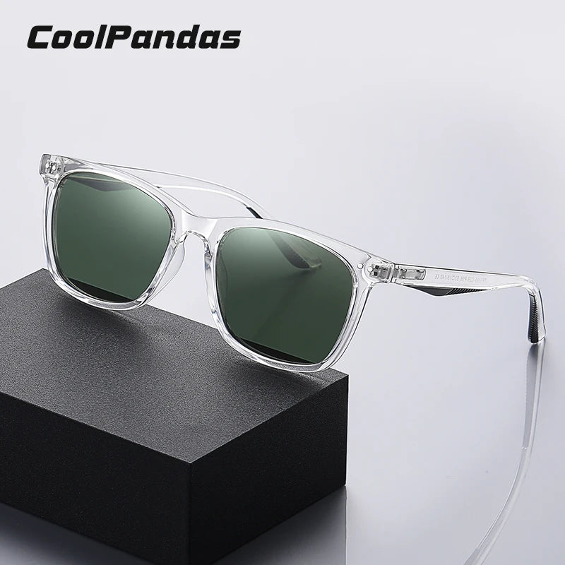Square Polarized Sunglasses for Men and Women Retro Brown Blue Ocean Lens