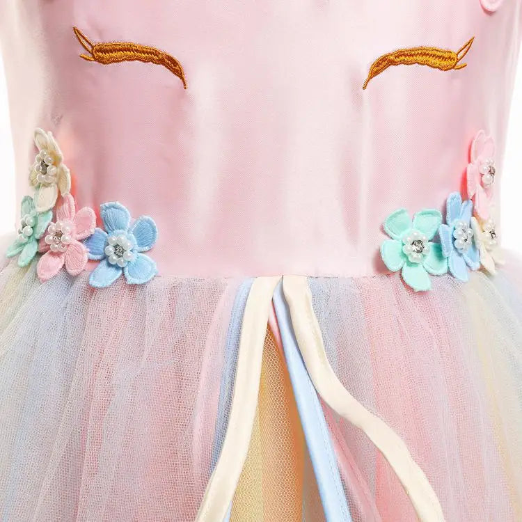 Unicorn Flower Applique Princess Ball Gown Dress
