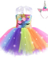 Girl Unicorn Dresses for Girls Tutu Princess Party Dresses with LED Lights Flower Birthday Party Cosplay Costume Girls Clothing