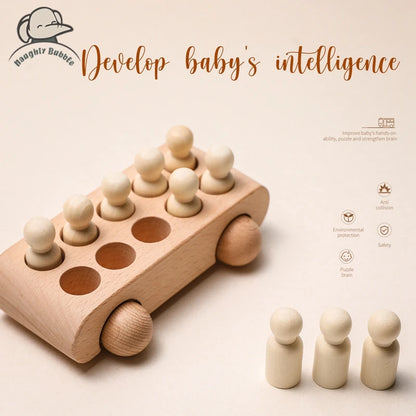 1Set Montessori Wooden Toys for Kids Wooden Peg Dolls Bus Car Children Educational Toys Beech Wood Car Blocks Baby Birthday Gift