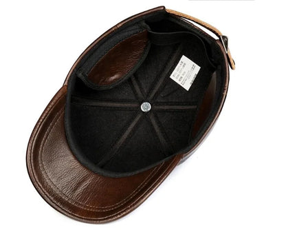 Man Genuine Leather Baseball Caps Male Casual Cowhide Belt Ear Warm 56-60 Adjustable Sprot Flight Hats