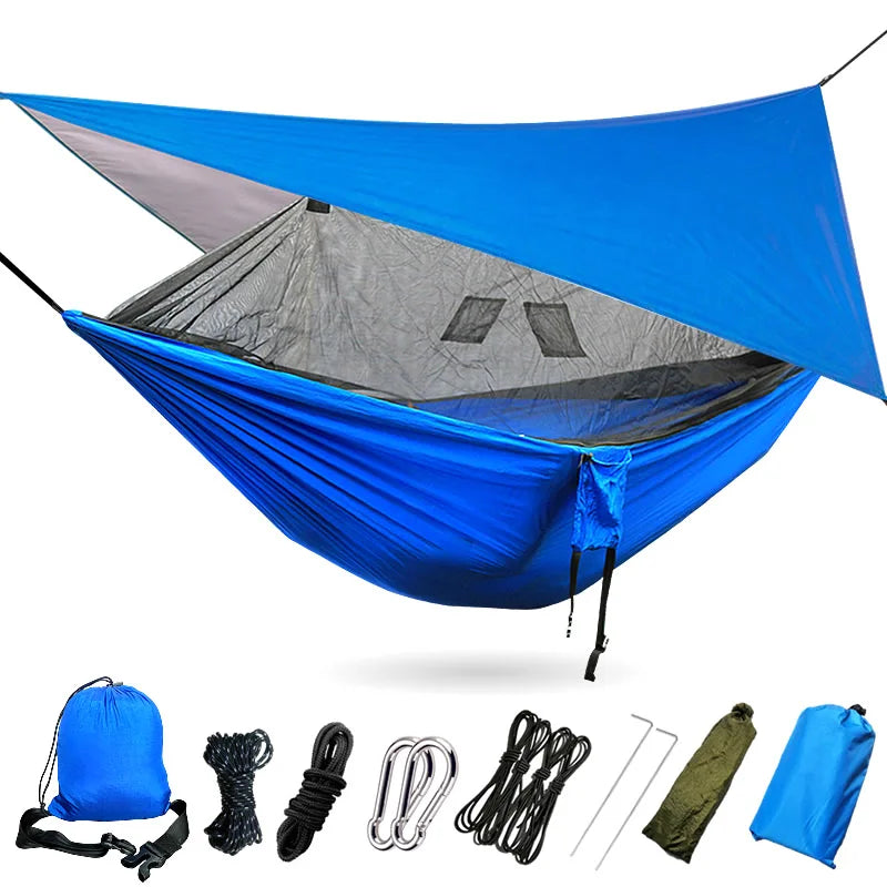 Portable Outdoor Camping Hammock with Mosquito Net High Strength Parachute Fabric Hanging Bed Hunting Sleeping Swing