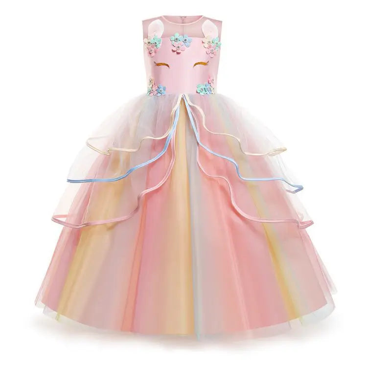 Unicorn Flower Applique Princess Ball Gown Dress