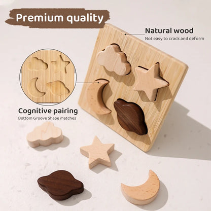 Montessori Wooden Toys for Baby Stars Moon Balance Blocks Board Games Educational Toys Children Stacking High Blocks Constructor