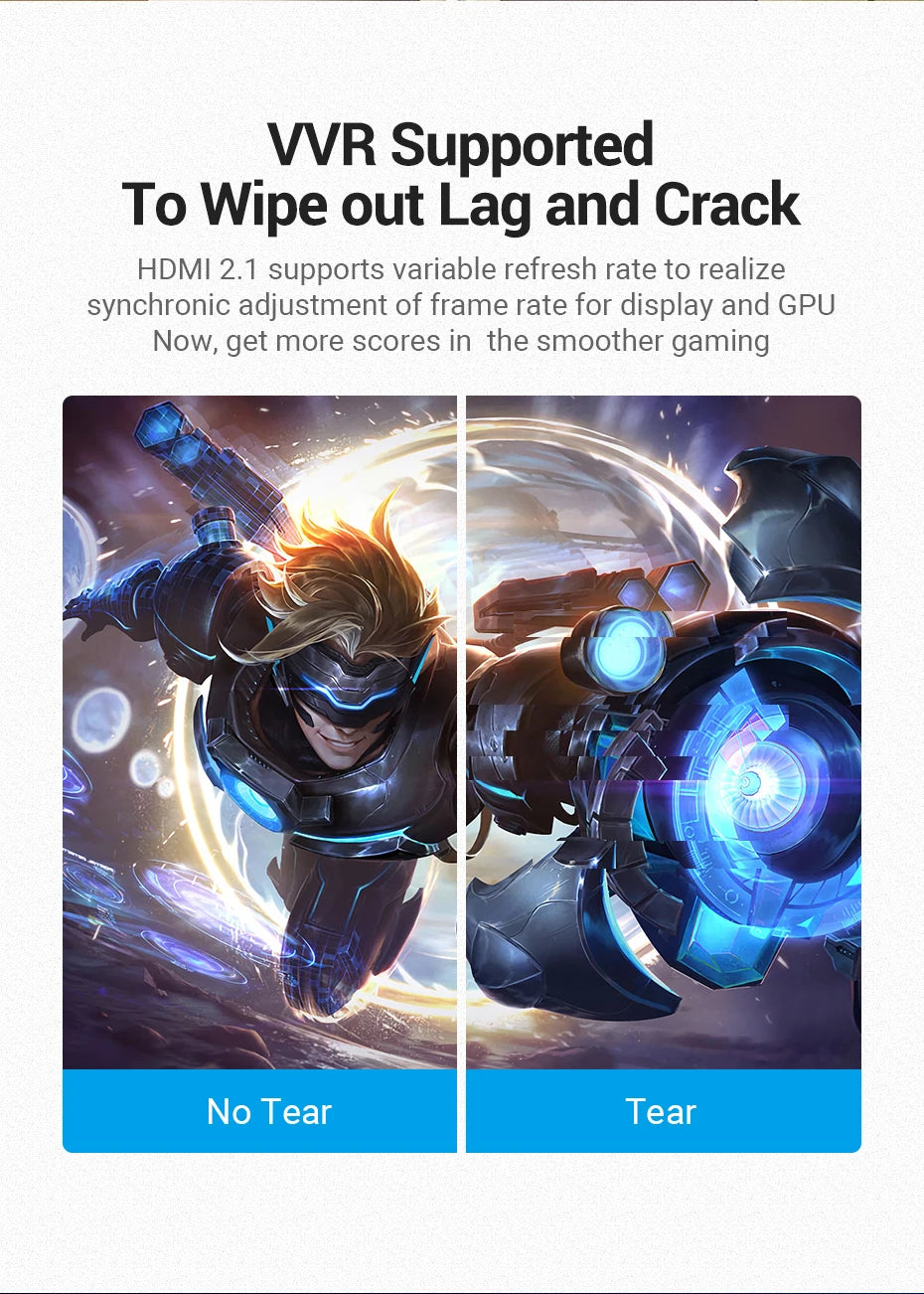 HDMI 2.1 Cable 8K/60Hz 4K/120Hz 48Gbps HDMI Digital Cables Splitter for Xiaomi TV Box HDR10+ PS5 Switch Cable HDMI 2.1