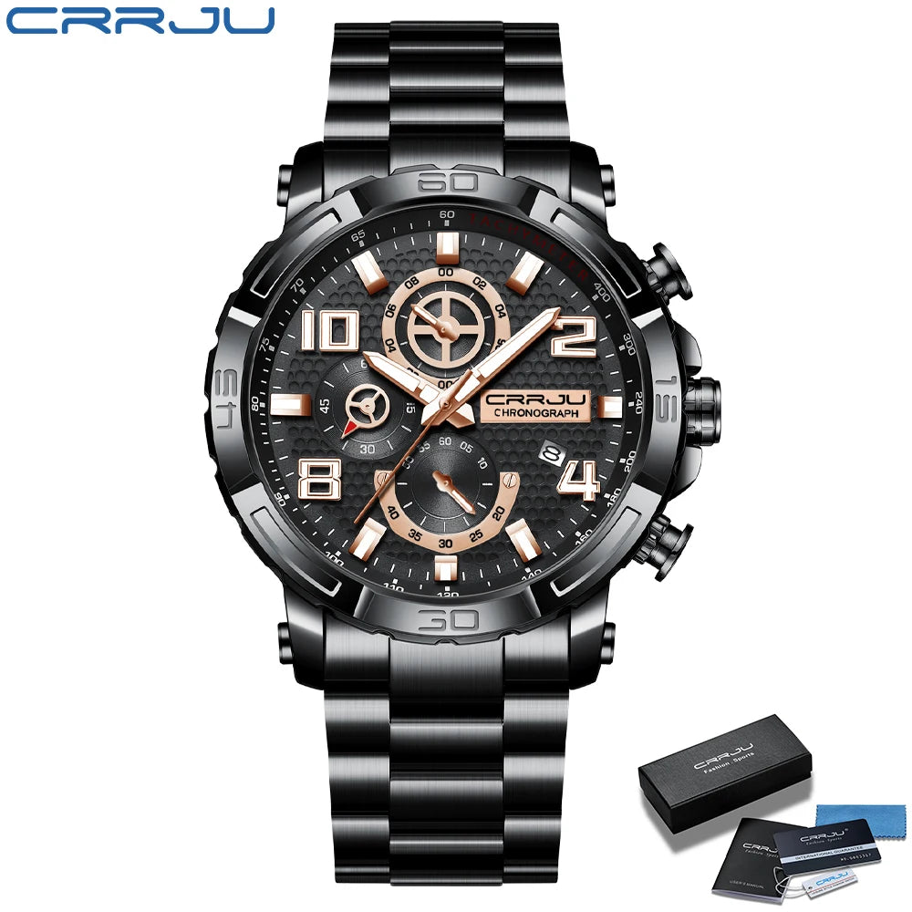Men Watches Big Dial Waterproof Stainless Steel with Luminous handsDate Sport Chronograph Watches Relogio Masculino
