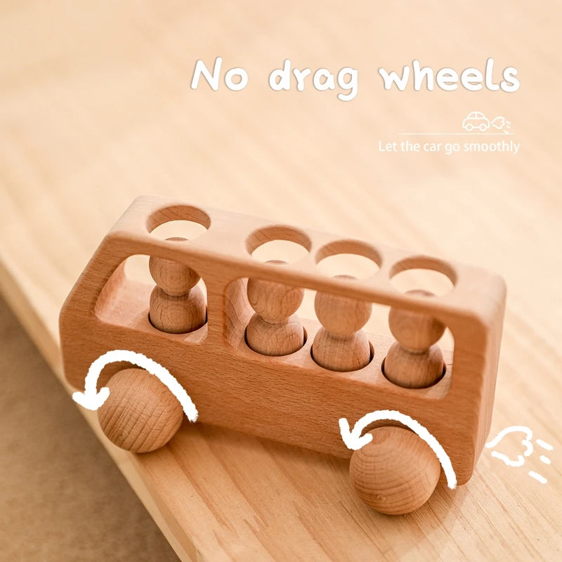 1Set Montessori Wooden Toys for Kids Wooden Peg Dolls Bus Car Children Educational Toys Beech Wood Car Blocks Baby Birthday Gift