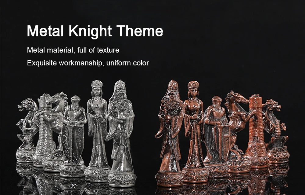 Luxury Metal Chess Set with Leather Board – Dragon Soldier Theme