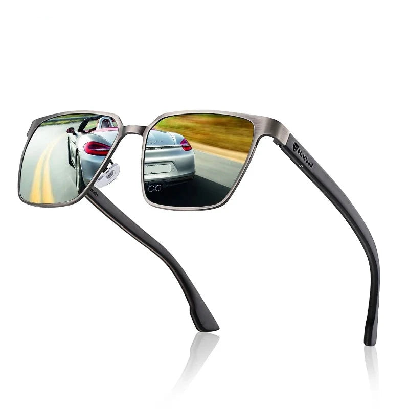 Metal Frame spring wood Temple with polarized lenses and Blue colors and sunglasses