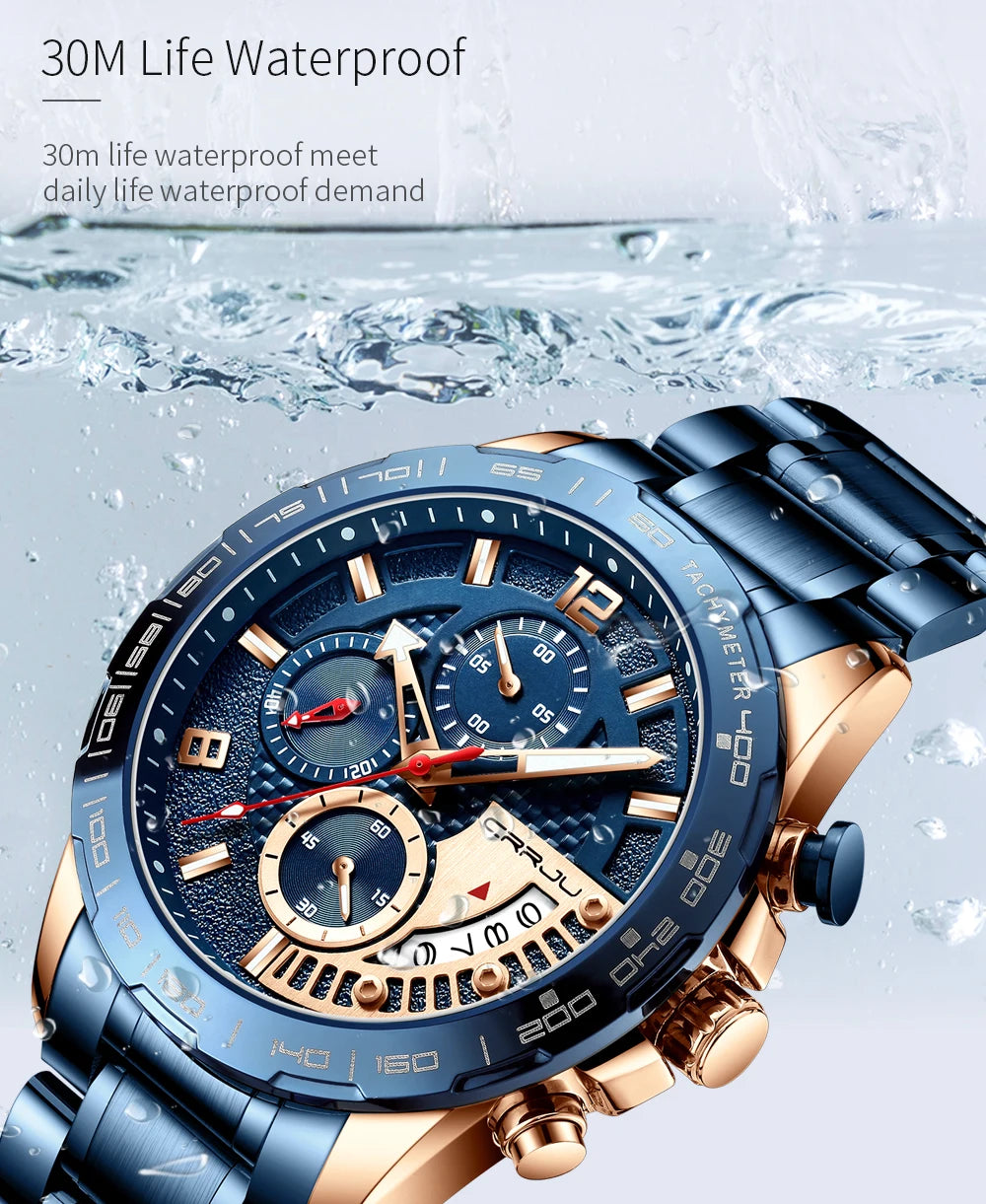 Mens Watches Fashion Stainless Steel Business Watch Luxury Luminous Waterproof Chronograph Quartz Watch Relogio Masculino