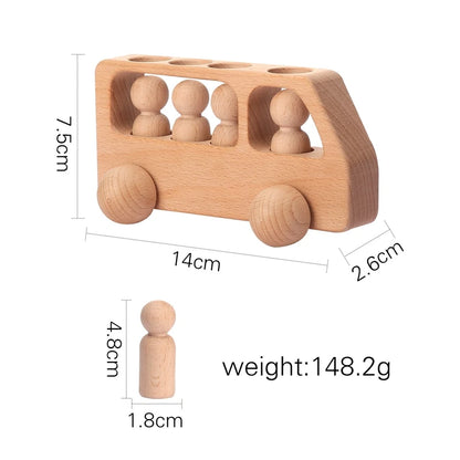 1Set Montessori Wooden Toys for Kids Wooden Peg Dolls Bus Car Children Educational Toys Beech Wood Car Blocks Baby Birthday Gift