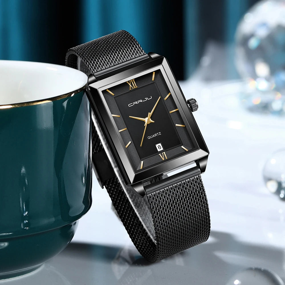 Watch Men Top Brand Luxury Square Golden Quartz Stainless Steel Waterproof Wrist Watch Relogio Masculino
