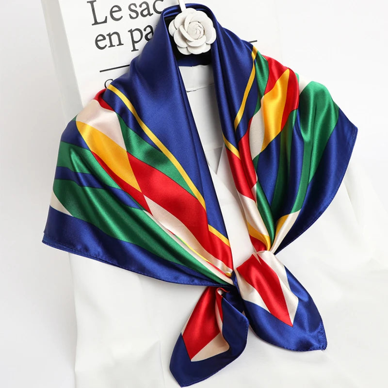 Women Scarf Silk Feeling Hair Neck Square Brand Office bandanna muffler Waiter Flight Attendants Handkerchief Rings wrap