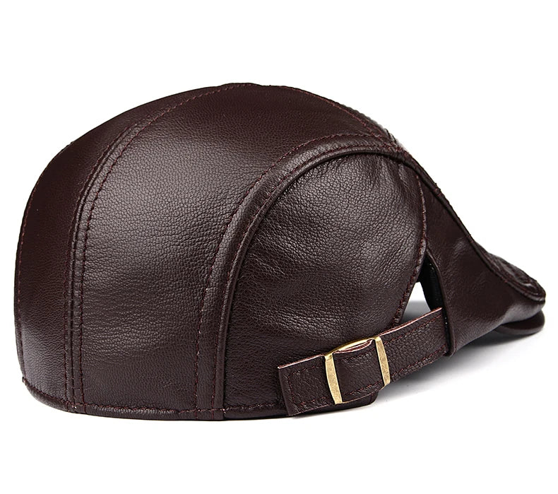 Winter Unisex Genuine Leather Duckbill Thin Berets Hats For Men/Women Leisure Black/Brown Fitted Cabbie Bonnet