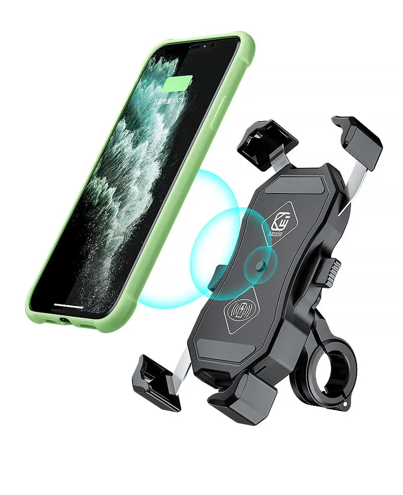 Motorcycle Fork Stem Wireless Charger 15W Qi/USB Quick Charge Phone Holder Handlebar Mirror Mount with 1" Ball for 3.5"-6.8"