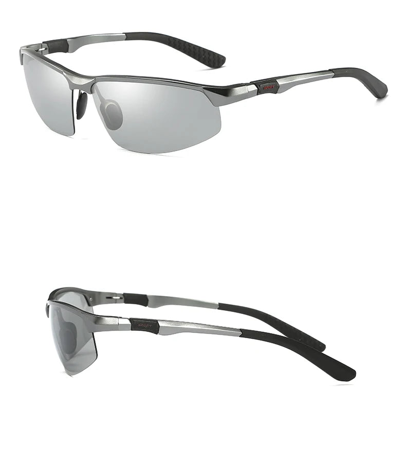 Aluminum Rimless Photochromic Polarized UV400 Driving Sunglasses for Men Women