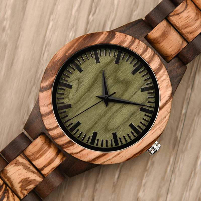 Luxury Brand Green Sandal Wood Watches Full Wooden Quartz Handmade Wristwatches Carton Box