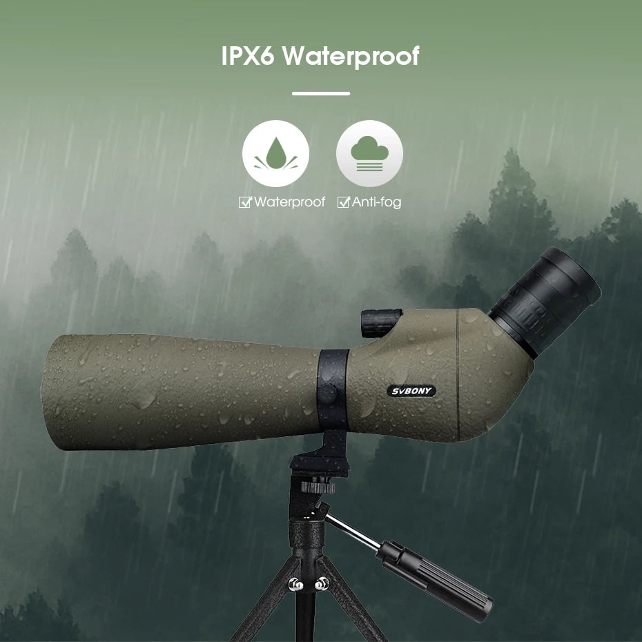 SV401 20-60x80 Spotting Scope BK7 Silver + MC Prism IPX6 Waterproof spyglass with Tripod Camping Equipment