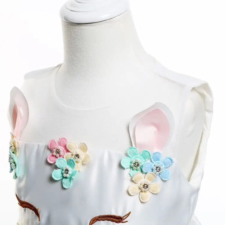 Unicorn Flower Applique Princess Ball Gown Dress