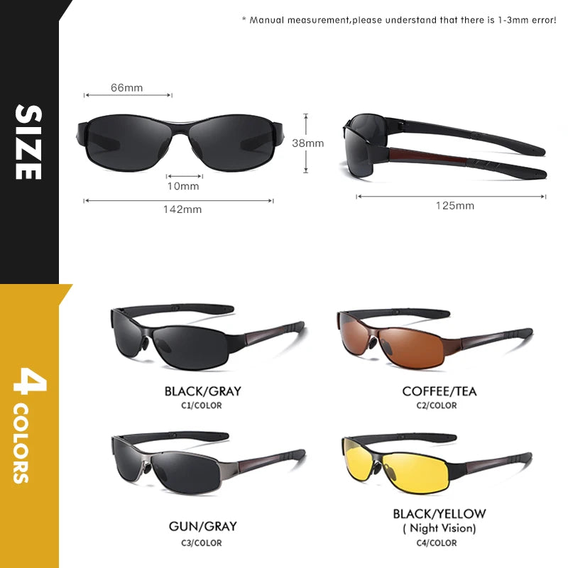 Polarized Square Metal Frame Sunglasses UV400 Anti-Glare Driving Fishing Glasses for Men Women