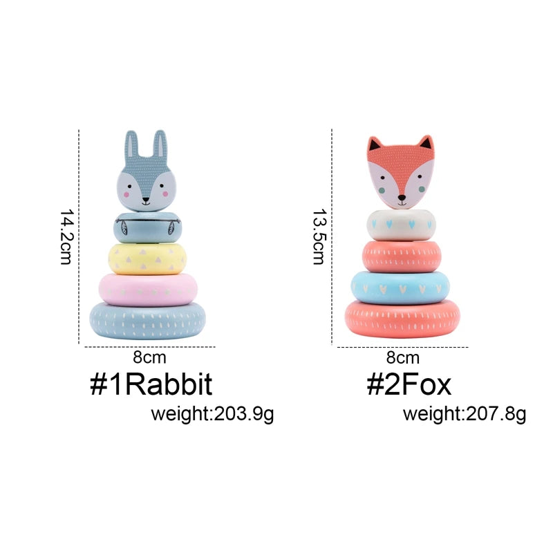 Rainbow Animal Fox Rabbit Blocks Baby Toy Wooden Blocks Stacking Tower Creative Educational Toys Early Learning Game Supplies