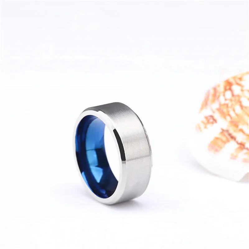 100% Pure Titanium Men Women Ring Silver Color Blue Inside Classic 4/6mm Wedding Rings