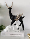 A Couple of 2Pcs Deer Statue Modern Geometric Sculpture Desktop Ornament Figurine Wine Cabinet Cafe TV Showcase Decor