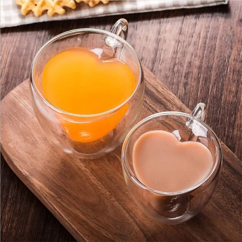 Heart Love Shaped Double Wall Glass Mug Resistant Kungfu Tea Mug Milk Lemon Juice Cup Drinkware Lover Coffee Cups Mug Gift