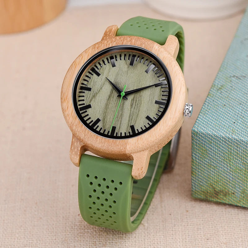 Wooden Watch Simple Casual Silicone Strap Quartz Wrist watch