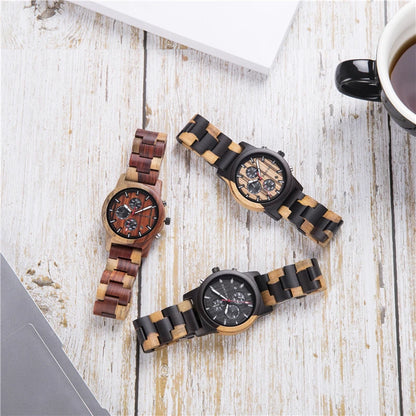 Watches Creative Business Quartz Clock Wood Timepieces Chronograph Date Week Display