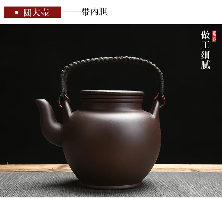 Chinese Purple Clay Tea Pot Chinese Kung Fu Large Capacity With Filter Handle Hand-painted Teapot Kettle Set