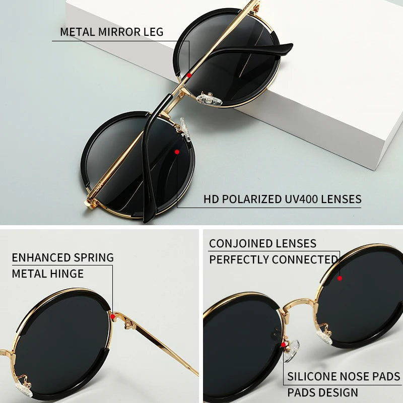 Gorgeous Sunglasses Round Frame Glasses Fashion Punk Style New Metal Polarized