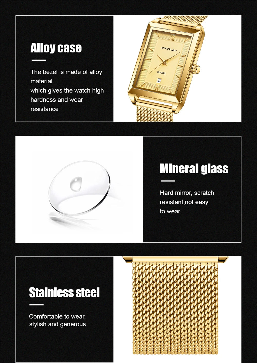 Watch Men Top Brand Luxury Square Golden Quartz Stainless Steel Waterproof Wrist Watch Relogio Masculino