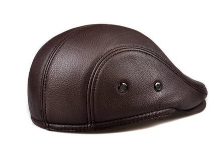 Men's outdoor leather hat winter Berets male warm Ear protection cap 100% genuine leather dad hat