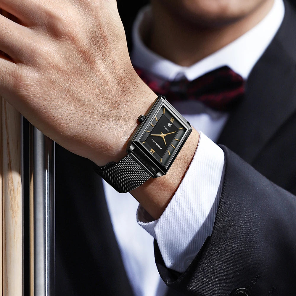 Watch Men Top Brand Luxury Square Golden Quartz Stainless Steel Waterproof Wrist Watch Relogio Masculino